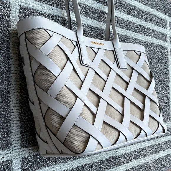 Michael Kors Sienna Large Tote Shoulder Bag Optic White Multi Leather Canvas - Picture 3 of 16